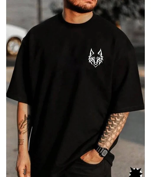 ekadravin Black Printed T-Shirt Oversized Fit Half Sleeves Men's Cotton